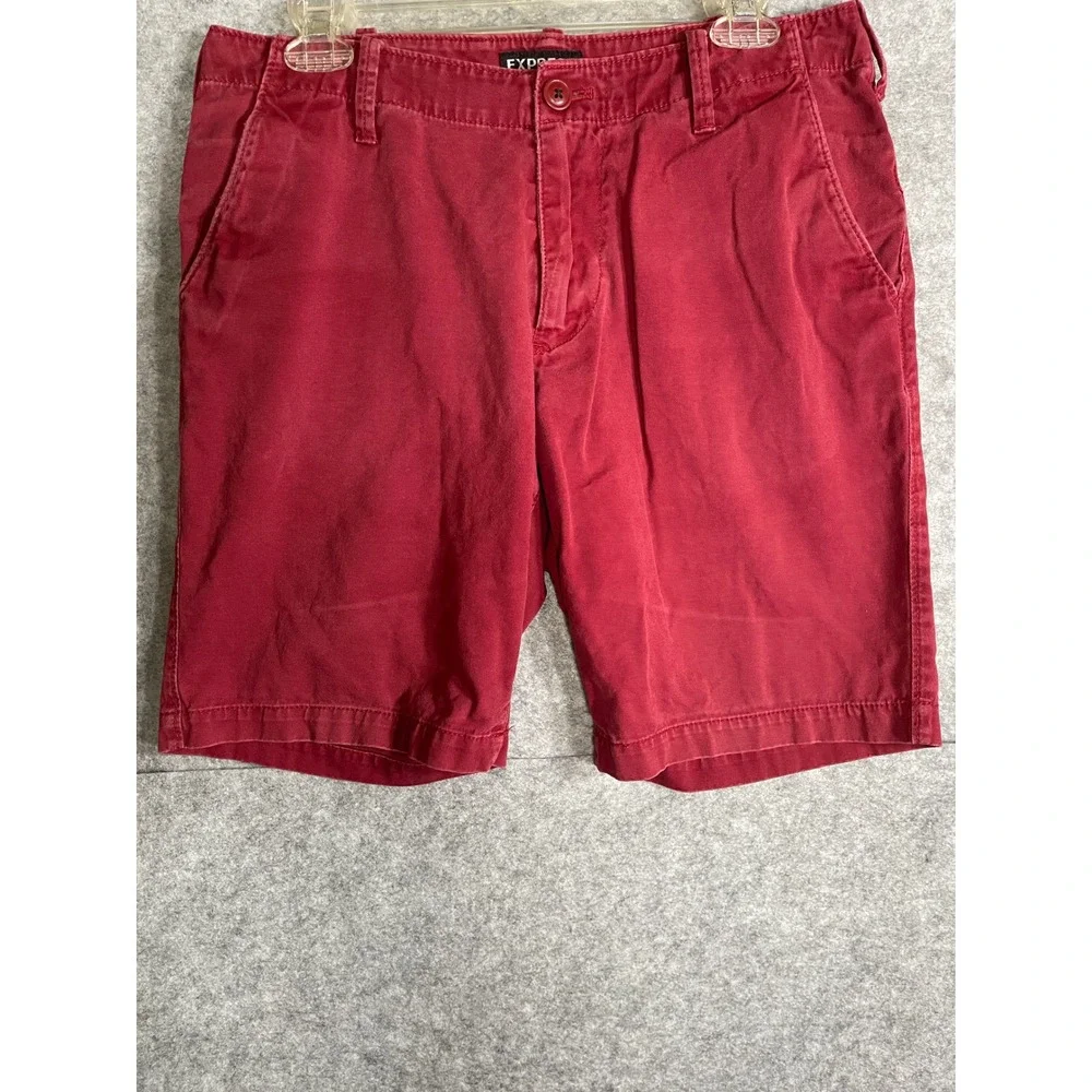 Express Mens Red Chino Shorts Size 30 Cotton Flat Front Casual Twill RN 56285